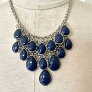 Charming Charlie navy blue and silver tone statement necklace