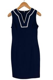 Navy Scuba Dress with Lace Trim Zipper Back