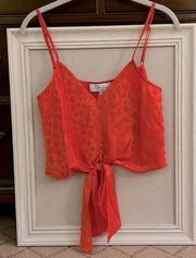 L’Academie LA orange/ red camisole w tonal star pattern and tie front NWT S