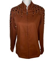 Bob Mackie Wearable Art Jacket Embellished Gems Full Zip, Brown, Size Medium