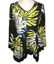 MELISSA PAIGE BLACK BLUE YELLOW WHITE FLORAL PULLOVER SMALL