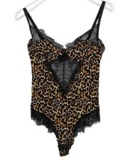 Vintage Cosmopolitan Leopard Print Sexy Lace One Piece Lingerie Bodysuit Small