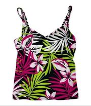 Classics Black Pink Green Hawaiian Floral Print Tankini Top Women’s 8