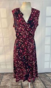 Leota ruffle trim floral tie waist slinky sleeveless dress size xl