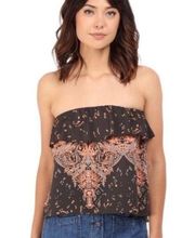 Free People  Cropped Boho Flounce Ruffle Strapless Tube Top XS Black Coral Grey