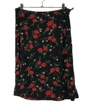 Ann Taylor Petites Black & Red Y2K Floral Midi Knee Length Skirt 6P