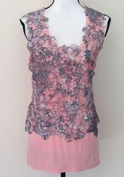 T Tahari Two Piece Peach Orange Lace Skirt Set S