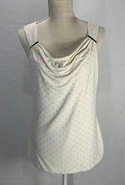 White House Black Market Silver Studded Cream Draped Neck Sleeveless Top Size M