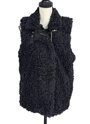 INC Medium Faux Fur Vest Full-Zip Sleeveless Lined Pockets Collared Black New