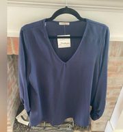 NWT Jodifl Navy V Neck Silky Blouse size Medium Professional Lightweight