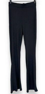 Emory Park  Black High Rise Ribbed Pull On Casual Flare Leg Pant Size Small