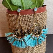 NEW! REBECCA MINKOFF BOHO Gold & Turquoise Fringe Tassel Dangle Earrings