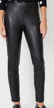 Ann Taylor, The Seamed Side Zip Black Faux Leather Legging Pants, Size Large