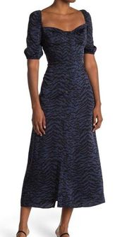 Black & Blue Zebra Corset Puff Sleeve Satin Maxi Dress X-Large (4)