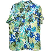 White Stag Hawaiian Button Up Shirt Linen Short Sleeve Tropical Palm Print XL