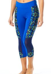 TYR Women Durafast Elite Edessa Makai Capri Fitness Tights Blue - Size XS   $50