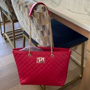 Badgley Mischka Red Quilted Chain Strap Tote NWT