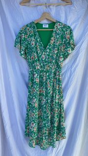 Green Floral Wrap Dress