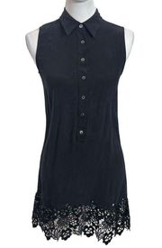 Equipment Black Lace Hem Lucida Mini Dress Silk Button Front Sleeveless Size XS