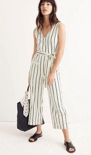 Madewell  Cream + Navy Striped Pull-On Belted Jumpsuit