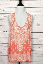 Lucy & Laurel Coral Boho Paisley Racerback Tank Top Size Medium