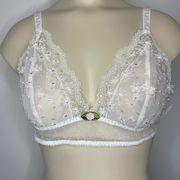 for Love & Lemons Bra LARGE White Lace Floral Sheer Wedding Feminine Unlined NEW