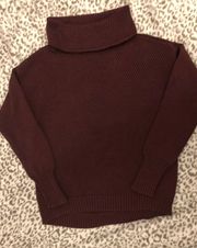 Knit Wide Turtleneck Pullover Sweater With Contrasting Design Maroon Medium $98