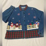 Dressbarn Button Down Christmas lightweight Jean shirt