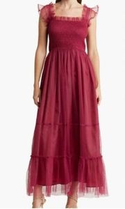 Melloday Women's Magenta Smocked Tiered Sleeveless Chiffon Maxi Dress S NWOT