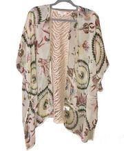 Umgee Feather Boho Lace Chiffon Kimono Cardigan Ivory Size S/M