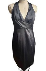 Vintage Evan Picone Black Dress Satin Sleeveless V-Neck Halter Party - size 10