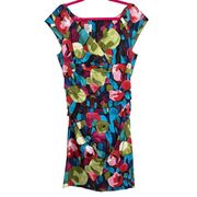 Suzi Chin for Maggy Bouqiue Womens Green Blue V Neck Fitted Mini Dress Size 12