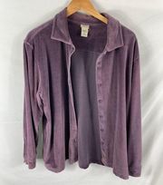 LL Bean Purple Velour Button Down Shirt Size Large