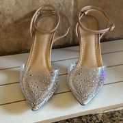 Adrienne Vittadini Cinderella rose gold and jeweled heel size 9