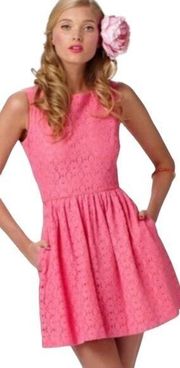 Lilly Pulitzer Aleesa Fit & Flare Mini Dress Lace Pockets Pink Orange Womens 6