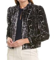 Rebecca Taylor Velvet Snakeskin Print Zip Up Sulk Blend Jacket Size Medium