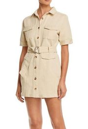 FORE Bloomingdales Short Sleeve Button-Down Cargo Mini Shirtdress in Khaki Small