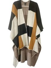 Do Everything in Love Colorblock Long Sleeve Poncho Shawl Sweater One Size