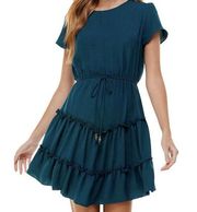 City Studio Blue Tiered Skirt Short Sleeve Dress Size XS New