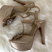 Metallic Platform Glam Rhinestone Sandals Size 7