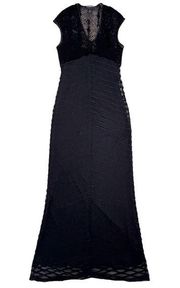 VIVIENNE TAM Vintage Evening Maxi Dress with Slip Lace Sheer Fitted Black Size 2