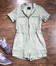 Rails • Effie Utility Romper shortalls playsuit Seagrass sage green twill zip