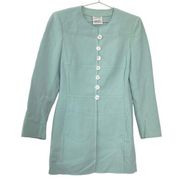 Akris Vintage Light Blue Button Front Long Sleeve Blazer Mini Dress