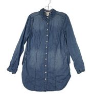 American Rag Chambray Button Up Adult Small Blue Denim Lace Accent Womens