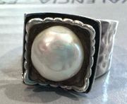 Silpada Hammered 925 Silver Freshwater Pearl Ring  SZ. 6.75 RETIRED Modern