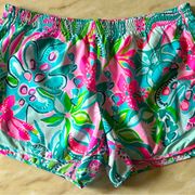 Women’s Luxletic Floral Pink Blue Green Running Shorts Sz Large