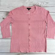 NEW Roz & Ali Light Coral Pink Mixed Knit Button Front Sweater Size Small