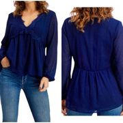 Mason & Belle Stitch Fix Swiss Dot Navy Chiffon Lace Top in Size 1X