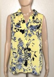 Dana Buchman - Light yellow tank top button down floral top size small