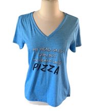 Tee Shirt V Neck Gym Leisure Short Sleeve Pizza Womens Small Humorous